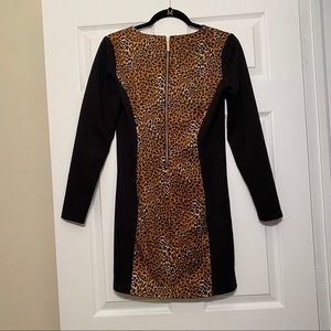 Michael Kors Long Sleeve Leopard V-Neck Dress
